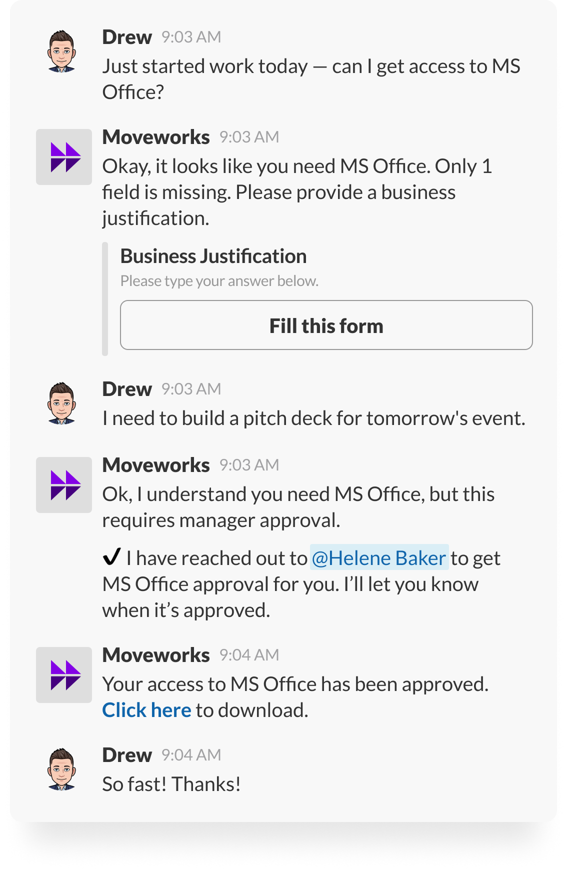 moveworks personalizes forms by automatically filling in relevant fields
