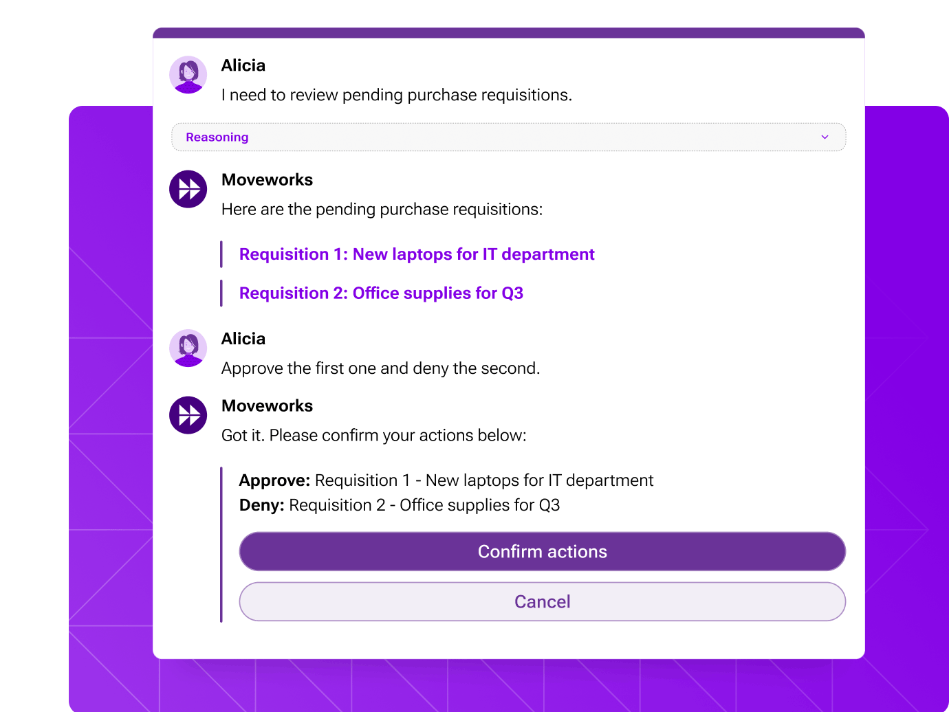 Approving and denying purchase requisitions with Moveworks Copilot