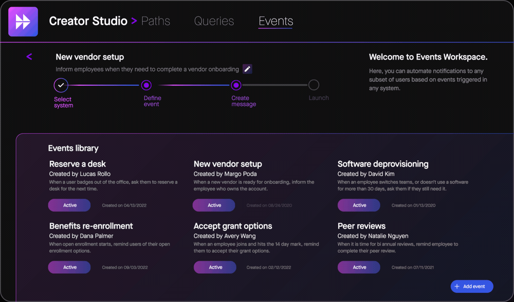 events vendor setup