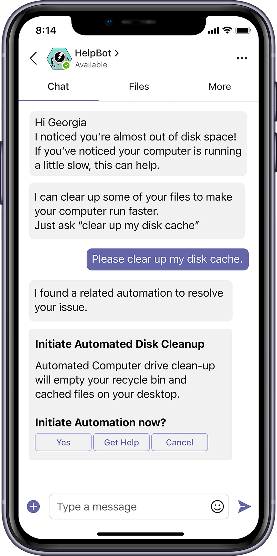 Power Design with Moveworks chat screen