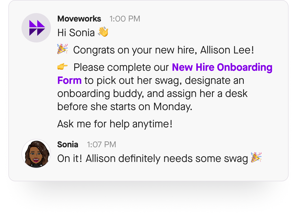 onboard employees in days chatbox
