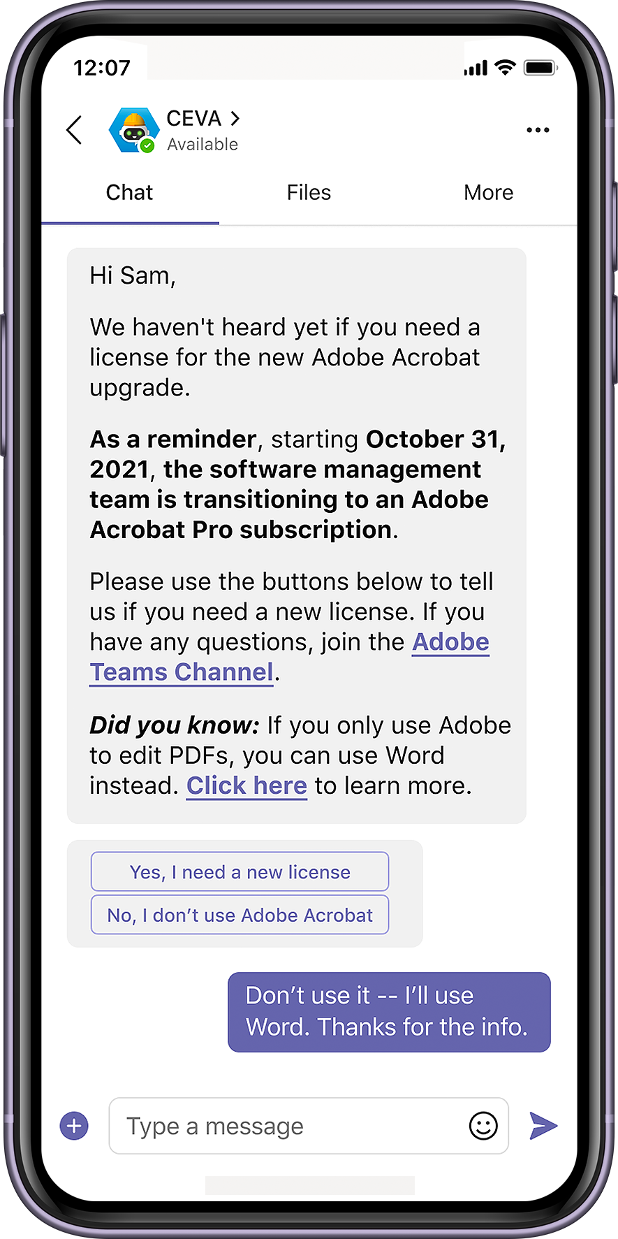 Consumers Energy with Moveworks chat screen