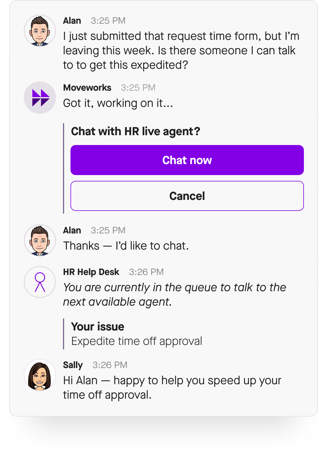 chat with hr live agent