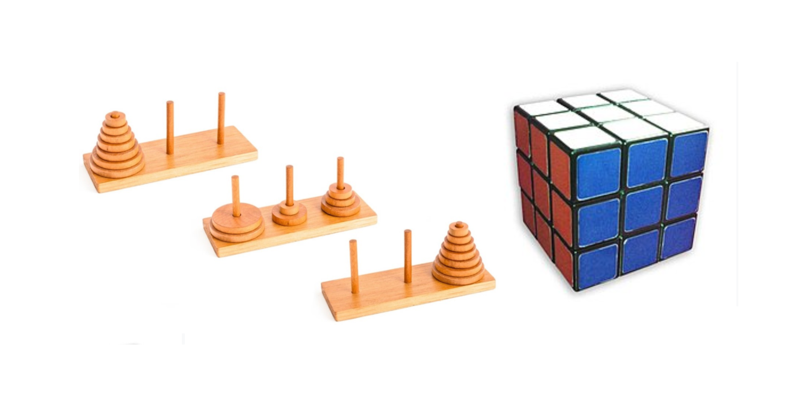 Stacking wooden block tower game and rubik's cube