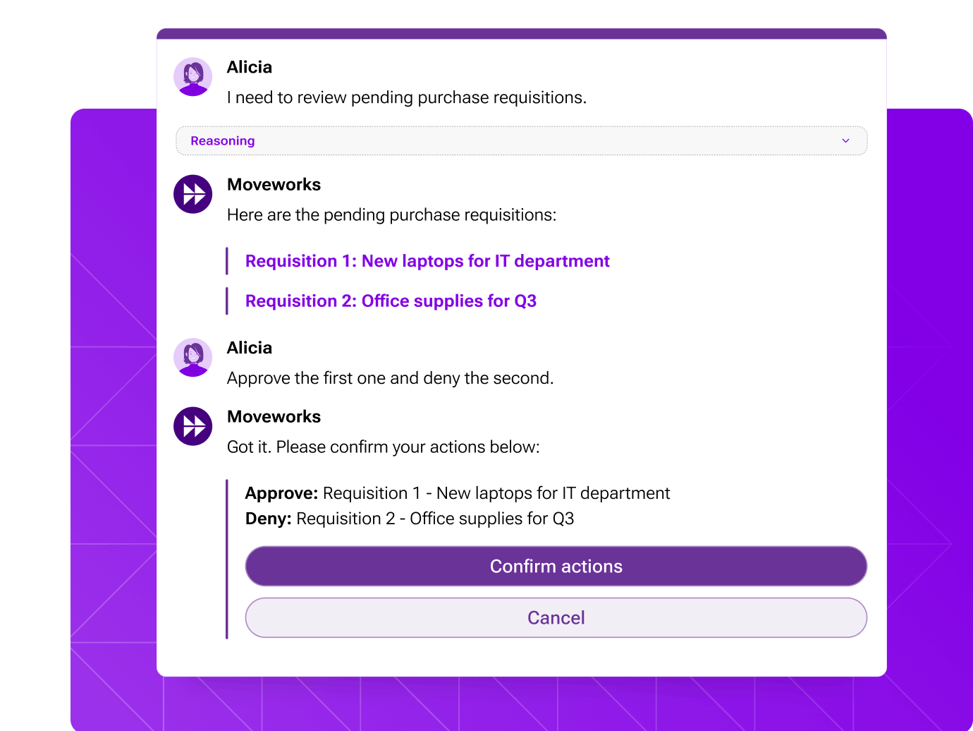 Approving and denying purchase requisitions with Moveworks Copilot